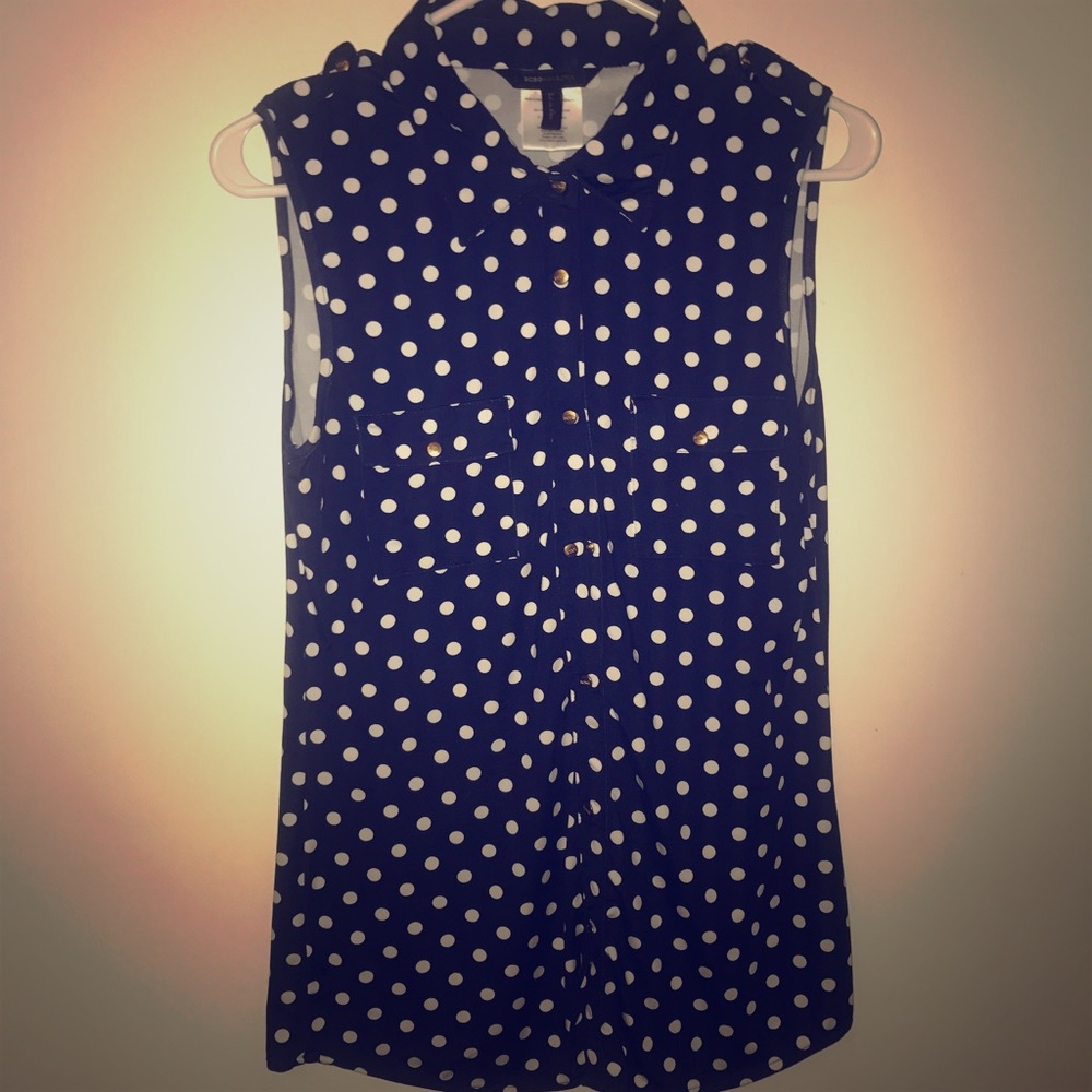 BCBG Navy blue polka dot sleeveless stretch